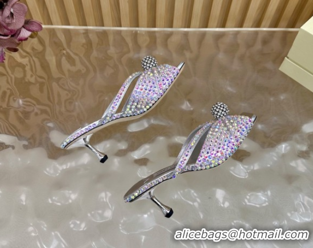 Good Looking Jimmy Choo Siva Heel Slides Sandal 8.5cm with Strass Allover Silver JC103102 2025