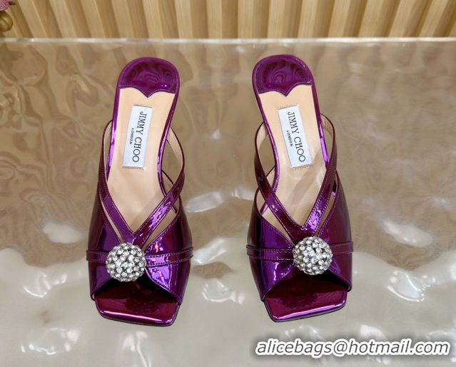 Best Product Jimmy Choo Siva Heel Slides Sandal 6.5cm in Glazed Leather with Strass Purple 2025 JC103102
