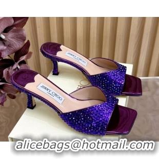 Hot Style Jimmy Choo Skye Heel Slides Sandal 6.5cm in Glazed Leather and Strass Purple 2025 JC103103