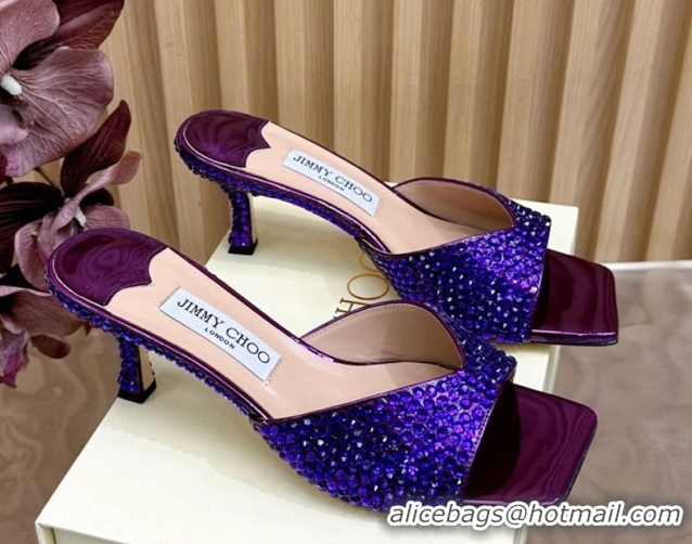Hot Style Jimmy Choo Skye Heel Slides Sandal 6.5cm in Glazed Leather and Strass Purple 2025 JC103103