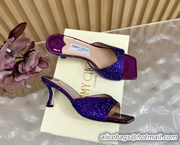 Hot Style Jimmy Choo Skye Heel Slides Sandal 6.5cm in Glazed Leather and Strass Purple 2025 JC103103