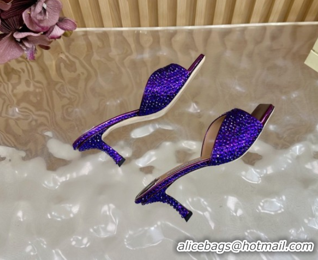 Hot Style Jimmy Choo Skye Heel Slides Sandal 6.5cm in Glazed Leather and Strass Purple 2025 JC103103