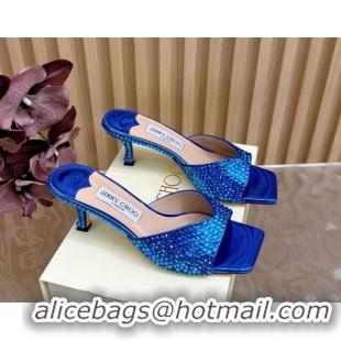Top Grade Jimmy Choo Skye Heel Slides Sandal 6.5cm in Glazed Leather and Strass Royal Blue 2025 JC103103