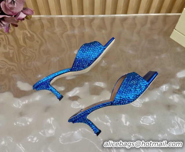 Top Grade Jimmy Choo Skye Heel Slides Sandal 6.5cm in Glazed Leather and Strass Royal Blue 2025 JC103103