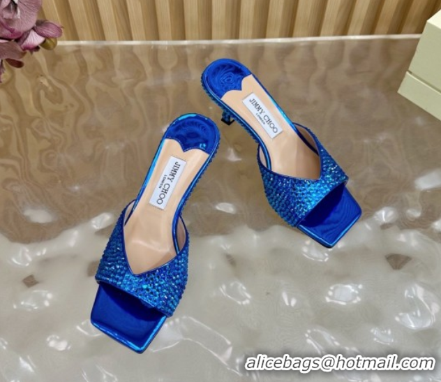 Top Grade Jimmy Choo Skye Heel Slides Sandal 6.5cm in Glazed Leather and Strass Royal Blue 2025 JC103103