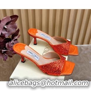 Durable Jimmy Choo Skye Heel Slides Sandal 6.5cm in Glazed Leather and Strass Orange2 2025 JC103103