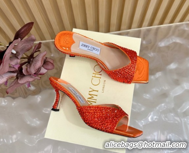 Durable Jimmy Choo Skye Heel Slides Sandal 6.5cm in Glazed Leather and Strass Orange2 2025 JC103103