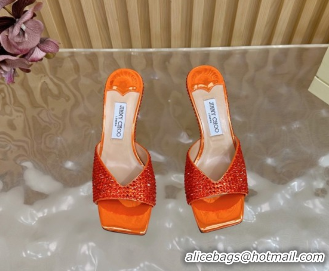 Durable Jimmy Choo Skye Heel Slides Sandal 6.5cm in Glazed Leather and Strass Orange2 2025 JC103103