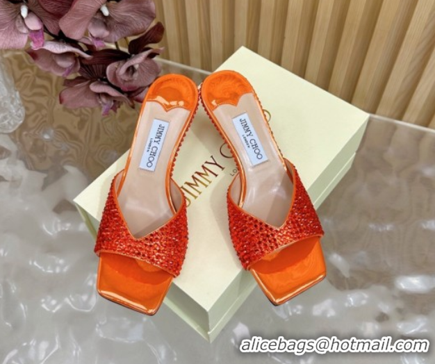 Durable Jimmy Choo Skye Heel Slides Sandal 6.5cm in Glazed Leather and Strass Orange2 2025 JC103103