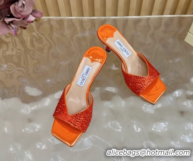 Durable Jimmy Choo Skye Heel Slides Sandal 6.5cm in Glazed Leather and Strass Orange2 2025 JC103103