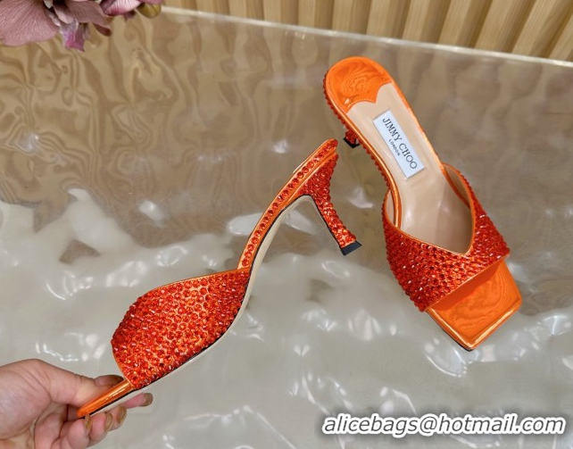 Durable Jimmy Choo Skye Heel Slides Sandal 6.5cm in Glazed Leather and Strass Orange2 2025 JC103103