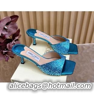 Sophisticated Jimmy Choo Skye Heel Slides Sandal 6.5cm in Glazed Leather and Strass Blues 2025 JC103103