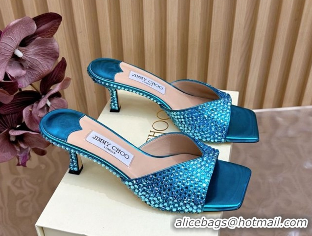 Sophisticated Jimmy Choo Skye Heel Slides Sandal 6.5cm in Glazed Leather and Strass Blues 2025 JC103103