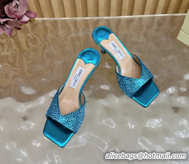 Sophisticated Jimmy Choo Skye Heel Slides Sandal 6.5cm in Glazed Leather and Strass Blues 2025 JC103103