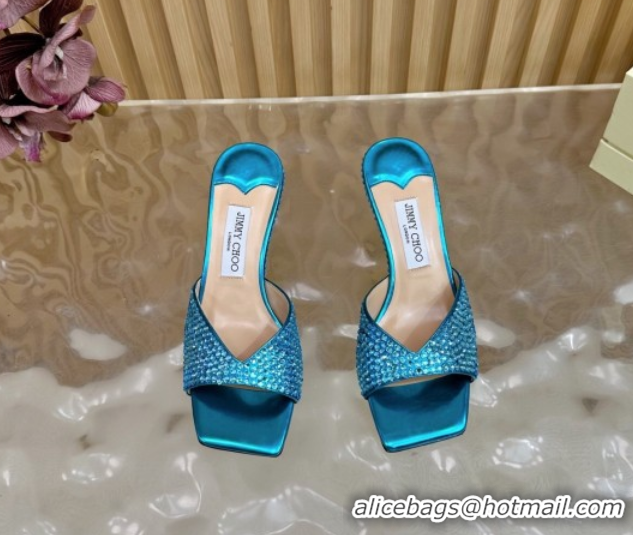 Sophisticated Jimmy Choo Skye Heel Slides Sandal 6.5cm in Glazed Leather and Strass Blues 2025 JC103103