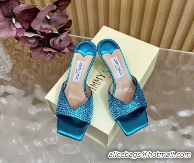 Sophisticated Jimmy Choo Skye Heel Slides Sandal 6.5cm in Glazed Leather and Strass Blues 2025 JC103103