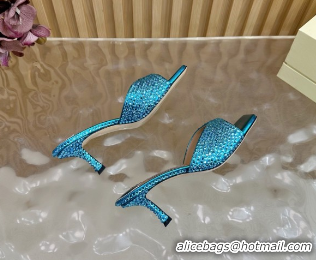 Sophisticated Jimmy Choo Skye Heel Slides Sandal 6.5cm in Glazed Leather and Strass Blues 2025 JC103103