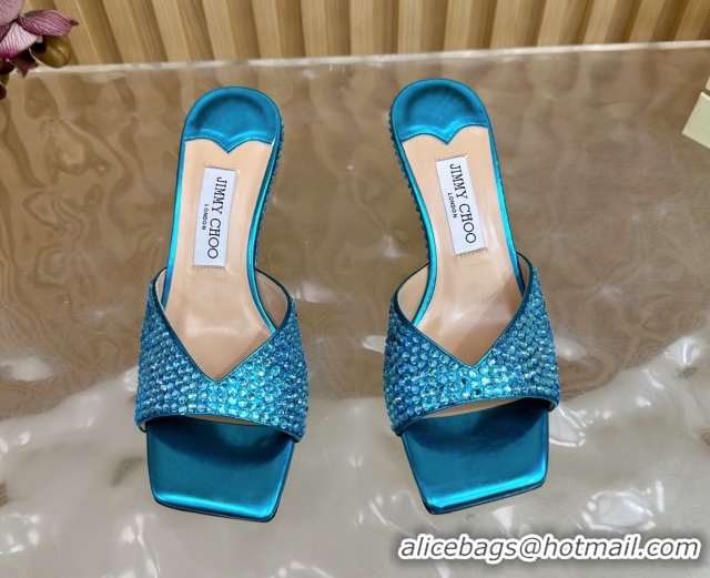 Sophisticated Jimmy Choo Skye Heel Slides Sandal 6.5cm in Glazed Leather and Strass Blues 2025 JC103103