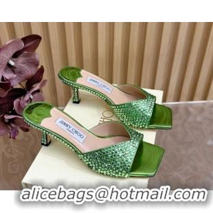 Cheap Price Jimmy Choo Skye Heel Slides Sandal 6.5cm in Glazed Leather and Strass Green 2025 JC103103