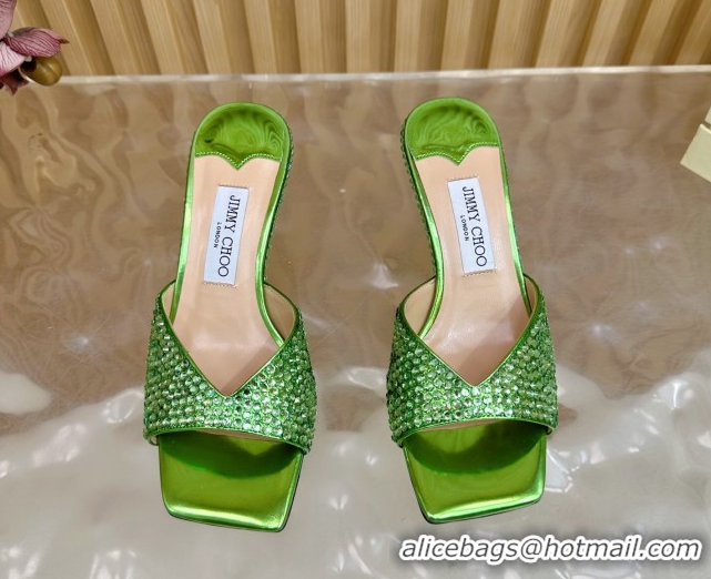 Cheap Price Jimmy Choo Skye Heel Slides Sandal 6.5cm in Glazed Leather and Strass Green 2025 JC103103