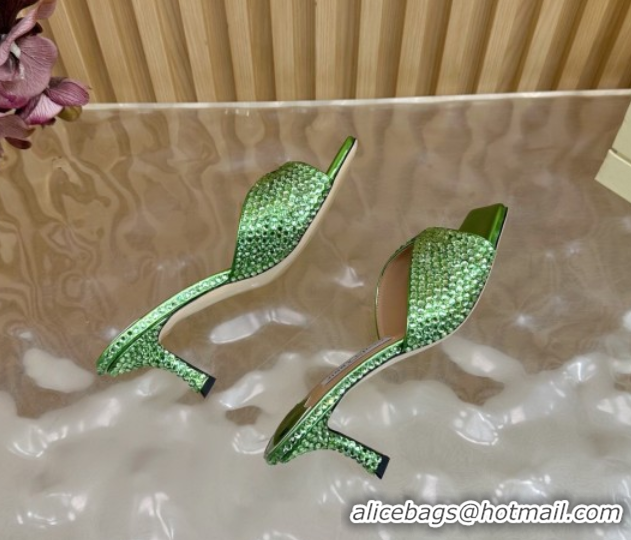 Cheap Price Jimmy Choo Skye Heel Slides Sandal 6.5cm in Glazed Leather and Strass Green 2025 JC103103