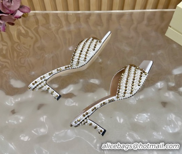 Low Cost Jimmy Choo Skye Heel Slides Sandal 6.5cm in Pearls and Strass White 2025 JC103103