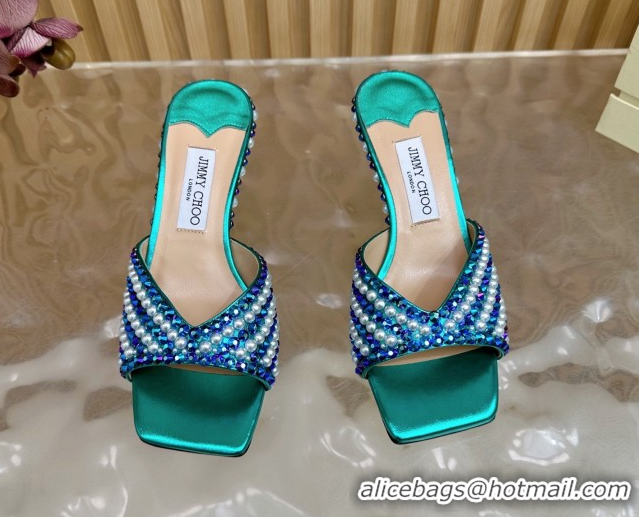 Buy Luxury Jimmy Choo Skye Heel Slides Sandal 6.5cm in Pearls and Strass Green 2025 JC103103
