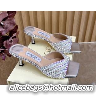 Big Discount Jimmy Choo Skye Heel Slides Sandal 6.5cm in Pearls and Strass Silver 2025 JC103103