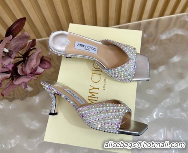 Big Discount Jimmy Choo Skye Heel Slides Sandal 6.5cm in Pearls and Strass Silver 2025 JC103103