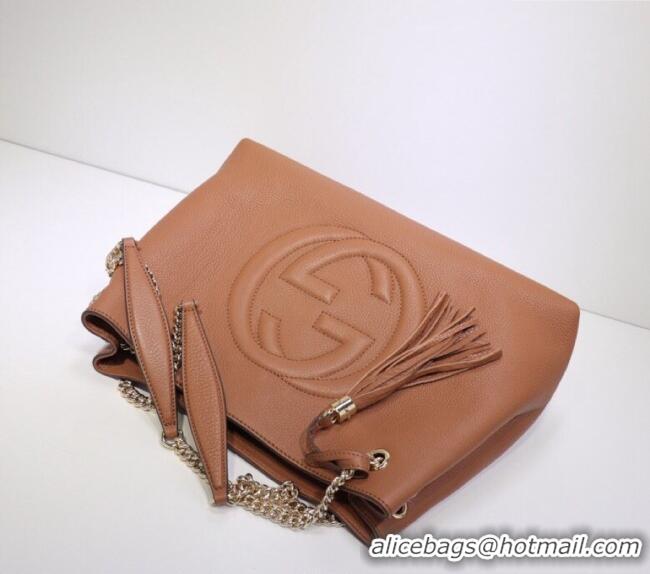 Buy Fashionable Gucci Medium Soho Calfskin Tote Bag 308982 Brown