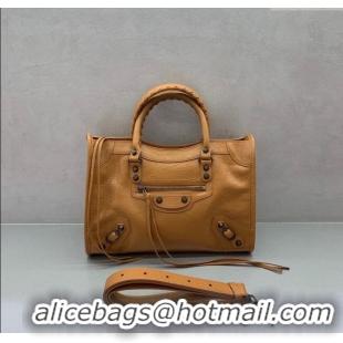 Top Design Balenciaga Le City Small Bag in Arena Storico lambskin leather 0926 Camel Brown 2025