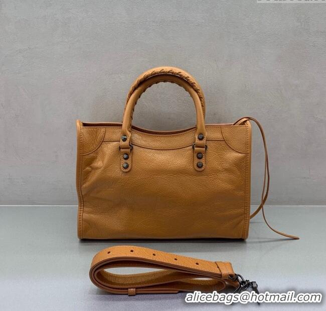 Top Design Balenciaga Le City Small Bag in Arena Storico lambskin leather 0926 Camel Brown 2025