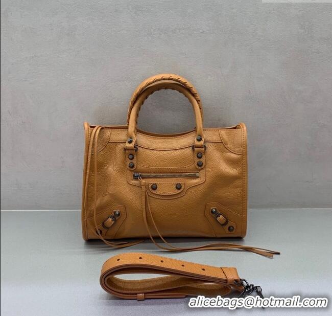Top Design Balenciaga Le City Small Bag in Arena Storico lambskin leather 0926 Camel Brown 2025