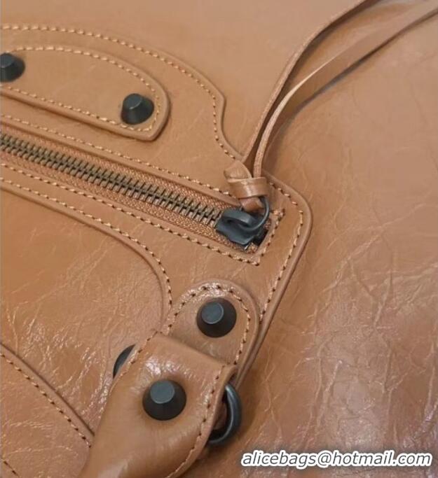 Top Quality Balenciaga Le City Mini Bag in Arena Storico lambskin leather 0926 Camel Brown 2025