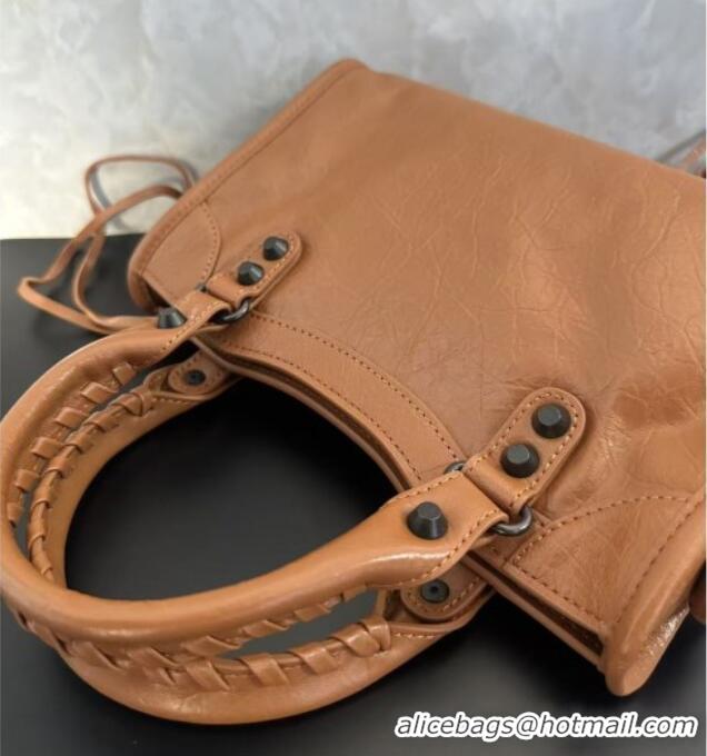 Top Quality Balenciaga Le City Mini Bag in Arena Storico lambskin leather 0926 Camel Brown 2025