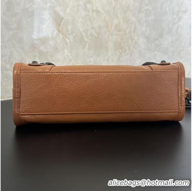 Top Quality Balenciaga Le City Mini Bag in Arena Storico lambskin leather 0926 Camel Brown 2025