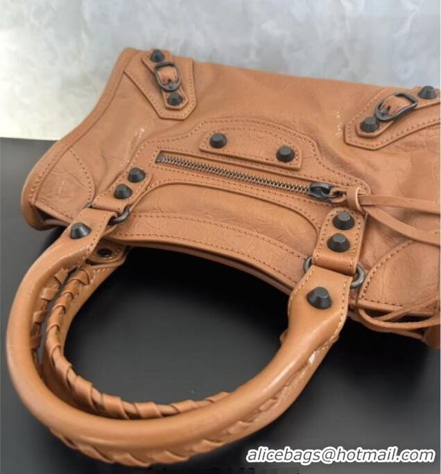 Top Quality Balenciaga Le City Mini Bag in Arena Storico lambskin leather 0926 Camel Brown 2025
