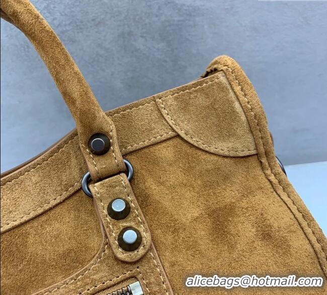 Hot Sell Cheap Balenciaga Le City Small Bag in 0926 Camel Brown Suede 2025