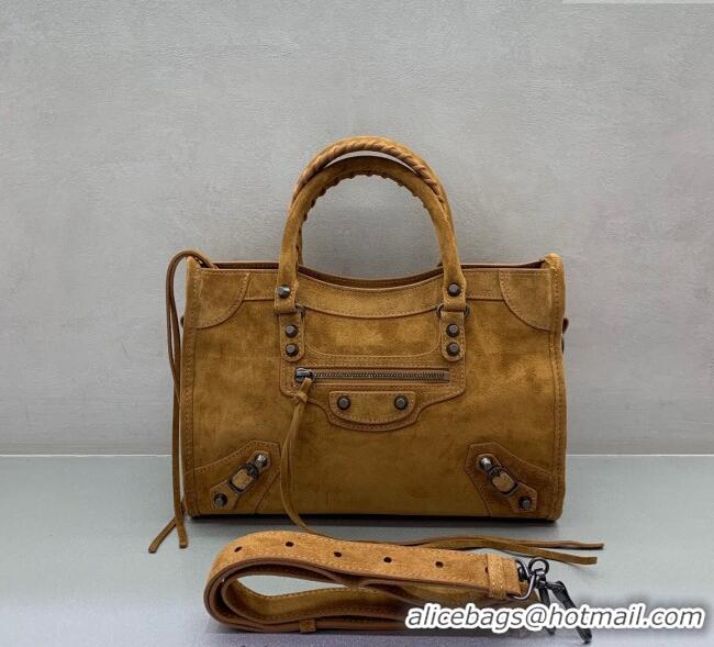 Hot Sell Cheap Balenciaga Le City Small Bag in 0926 Camel Brown Suede 2025