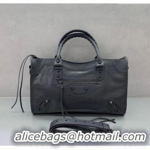 Big Discount Balenciaga Le City Medium Bag in Arena Storico lambskin 0925 Dark Grey 2025