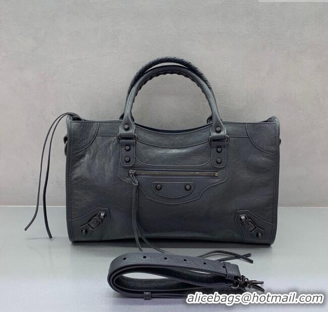 Big Discount Balenciaga Le City Medium Bag in Arena Storico lambskin 0925 Dark Grey 2025