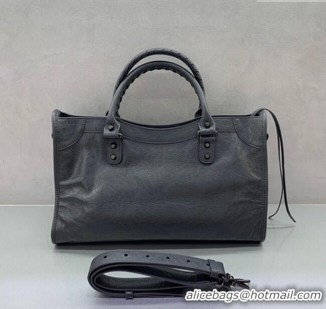 Big Discount Balenciaga Le City Medium Bag in Arena Storico lambskin 0925 Dark Grey 2025