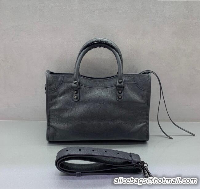 Top Quality Balenciaga Le City Small Bag in Arena Storico lambskin 0925 Dark Grey 2025