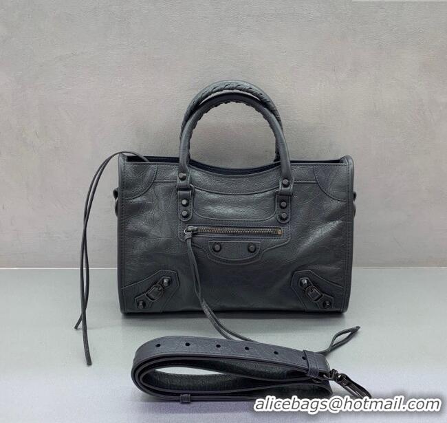 Top Quality Balenciaga Le City Small Bag in Arena Storico lambskin 0925 Dark Grey 2025