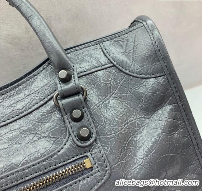 Top Quality Balenciaga Le City Small Bag in Arena Storico lambskin 0925 Dark Grey 2025