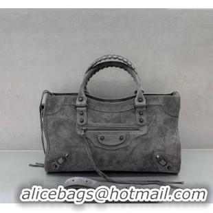 Luxury Cheap Balenciaga Le City Medium Bag in Suede 0925 Dark Grey 2025