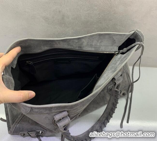Luxury Cheap Balenciaga Le City Medium Bag in Suede 0925 Dark Grey 2025