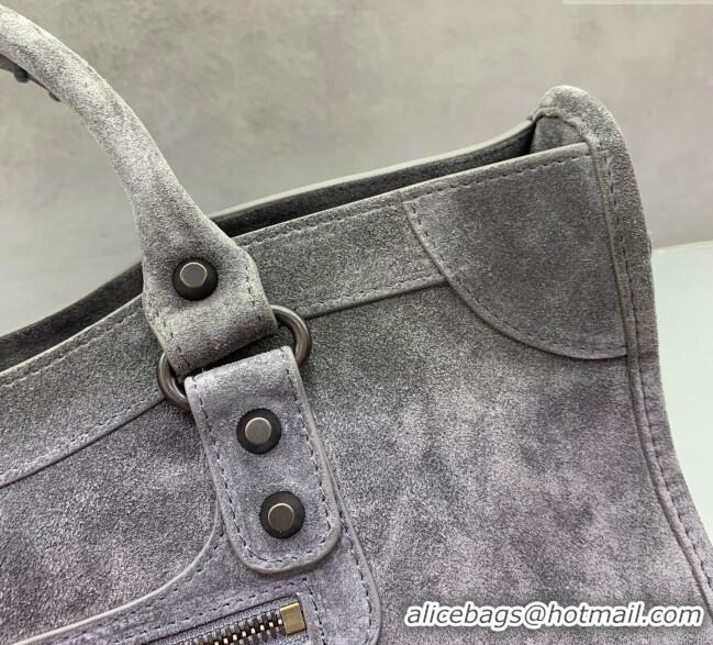 Luxury Cheap Balenciaga Le City Medium Bag in Suede 0925 Dark Grey 2025