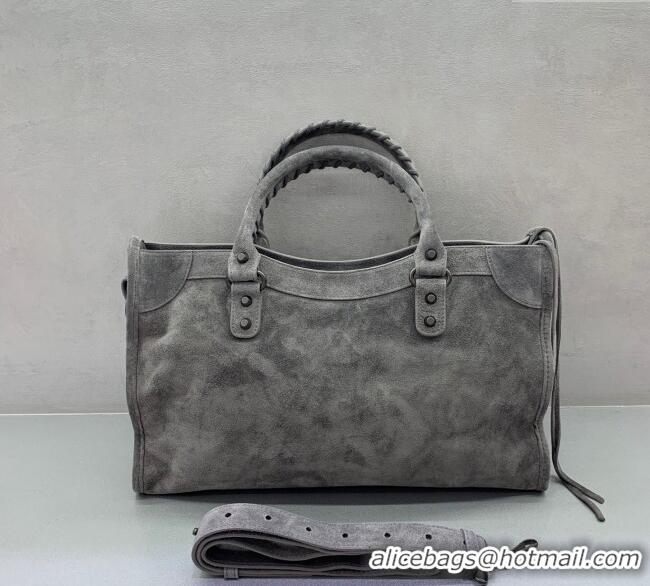 Luxury Cheap Balenciaga Le City Medium Bag in Suede 0925 Dark Grey 2025