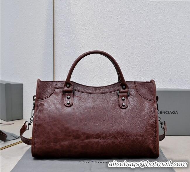 Promotional Balenciaga Le City Medium Bag in Arena Storico lambskin 0925 Dark Burgundy 2025